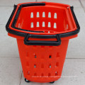 Supermarket Rolling Plastic Shopping Handle Basket